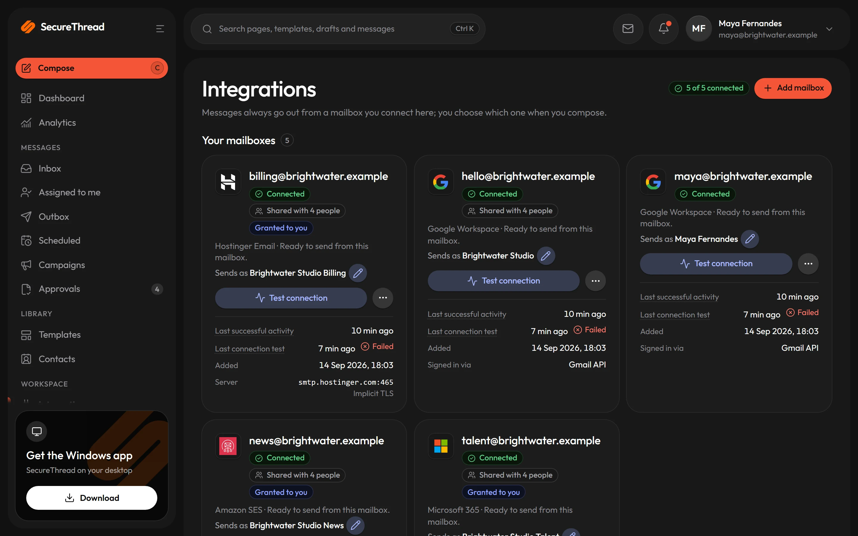 Mailboxes: Google Workspace, Microsoft 365 and SMTP providers to connect from one catalogue