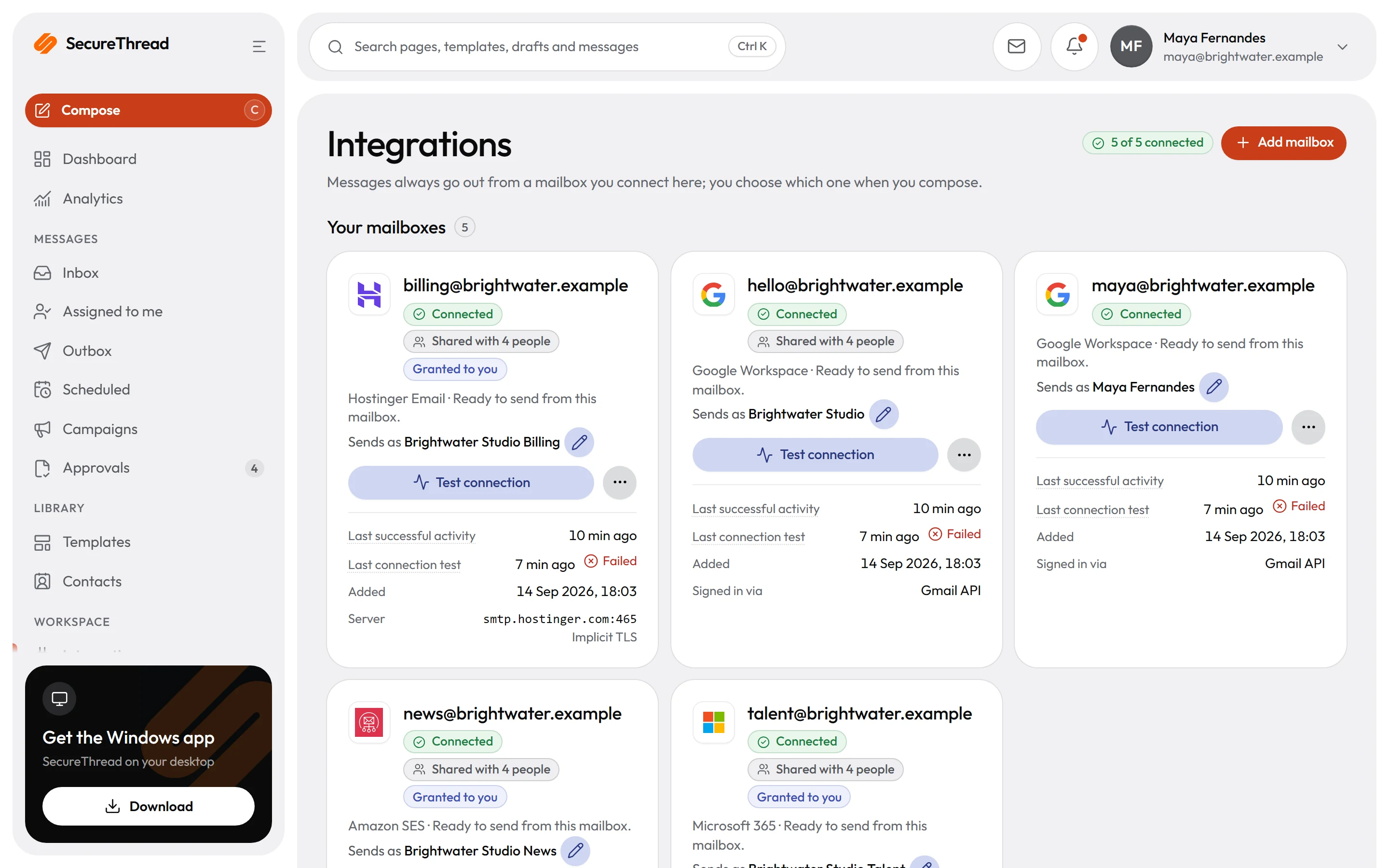 Mailboxes: Google Workspace, Microsoft 365 and SMTP providers to connect from one catalogue