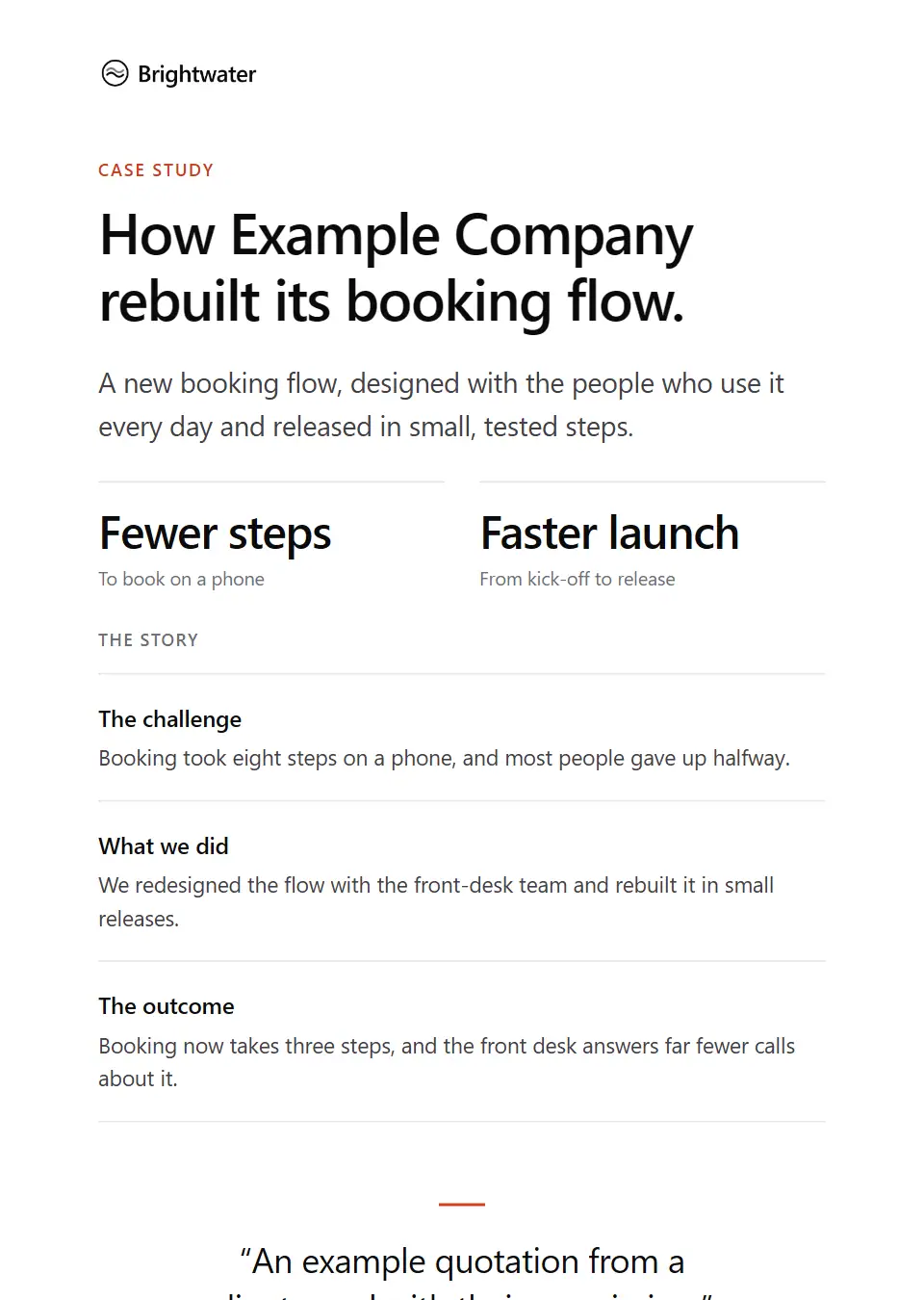 The Case study template, as a recipient sees it