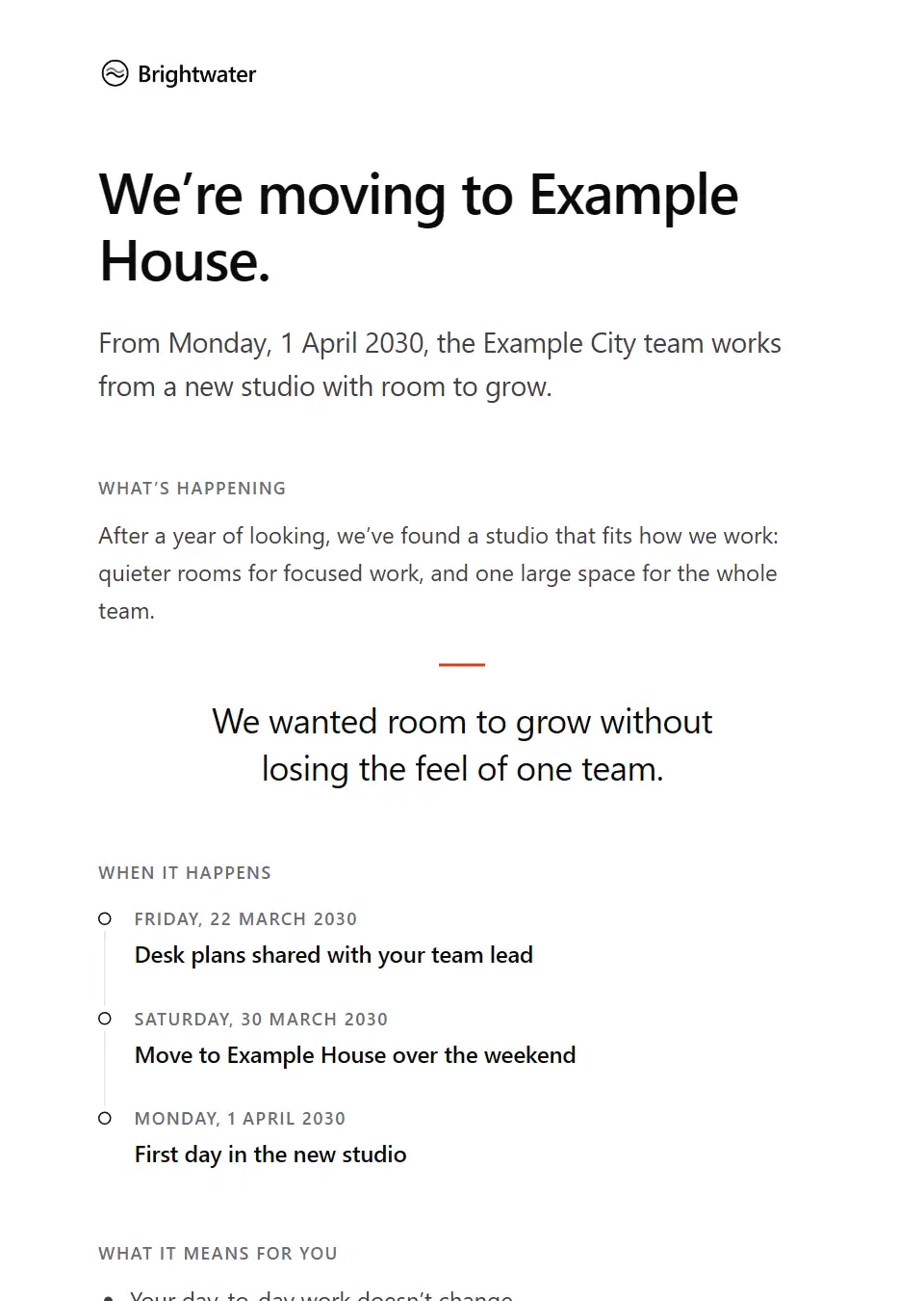 The Company announcement template, as a recipient sees it
